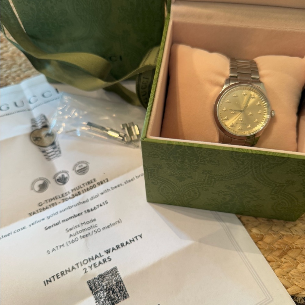 Authentic Gucci Silver Classic Watch with gold face